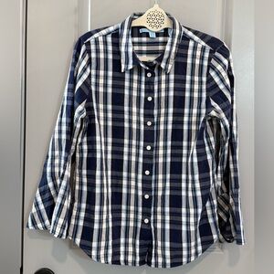 Draper James Navy and White Plaid Button-Up Shirt